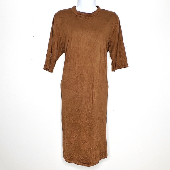 Libian Dresses & Skirts - 5/$25 Libian Brown Tan High Neck Faux Suede Dress
